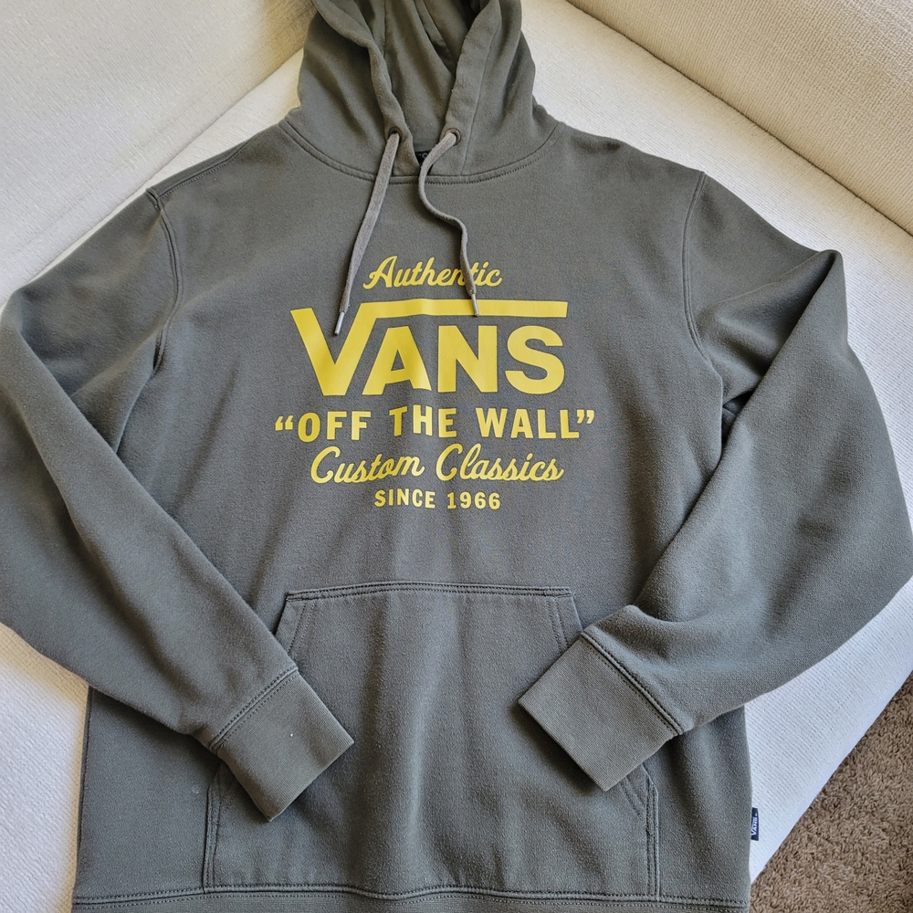 Vans Men's Olive Hoodie with Yellow Print